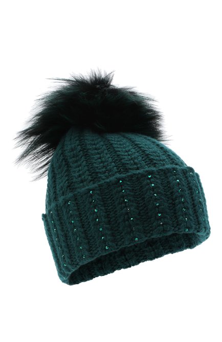 Женская кашемировая шапка WILLIAM SHARP зеленого цвета, арт. A106-1/SILVER F0X DYED | Фото 1 (Материал: Шерсть, Кашемир, Текстиль)