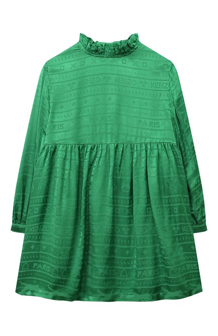 Детское платье из вискозы KENZO зеленого цвета, арт. K12339/3Y-5Y | Фото 1 (Материал внешний: Вискоза; Материал сплава: Проставлено; Драгоценные камни: Проставлено; Рукава: Длинные)