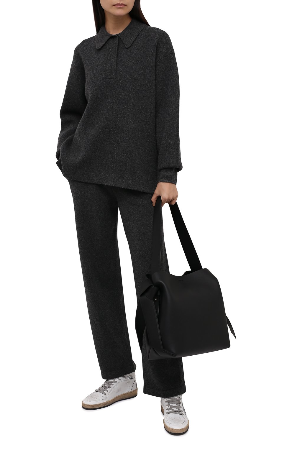 Женский пуловер-поло ISABEL MARANT ETOILE серого цвета, арт. PU1648-21A055E/LARK | Фото 2 (Материал внешний: Шерсть; Рукава: Длинные; Длина (для топов): Стандартные; Женское Кросс-КТ: Пуловер-одежда; Стили: Кэжуэл)