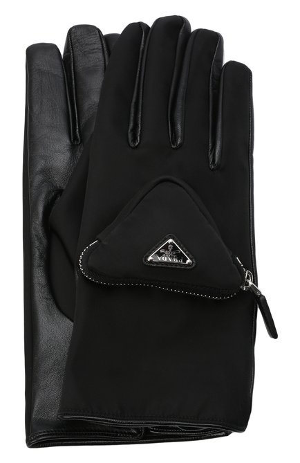 Мужские комбинированные перчатки PRADA черного цвета, арт. 2GG137-2DW1-F0002 | Фото 1 (Материал: Текстиль, Синтетический материал; Мужское Кросс-КТ: Кожа и замша)