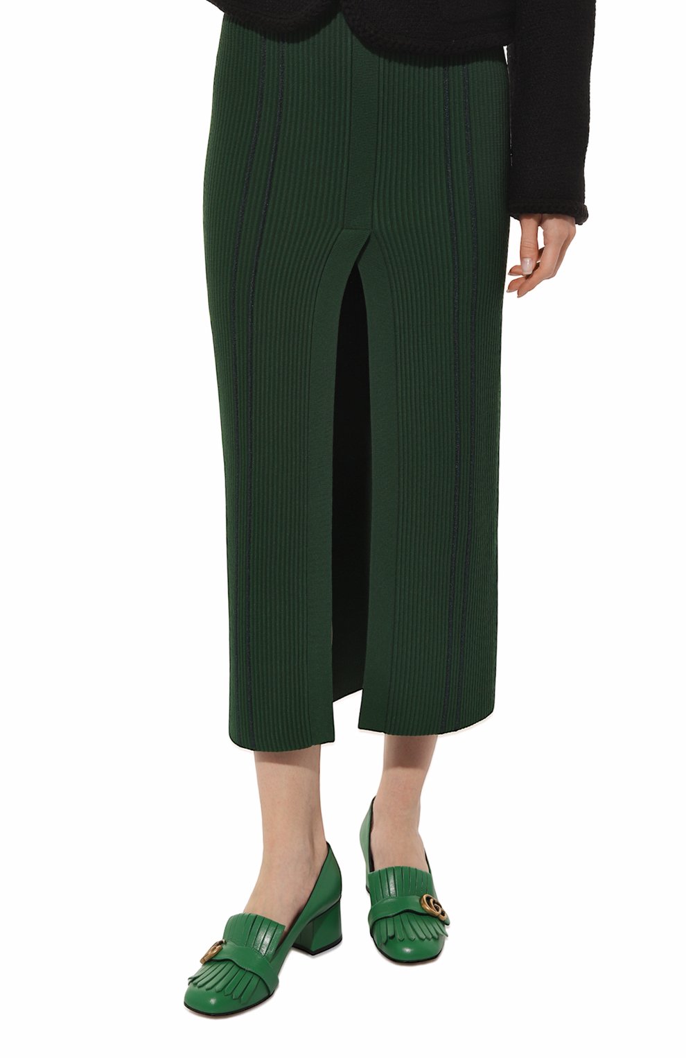 Женские кожаные туфли GUCCI зеленого цвета, арт. 408208 C9D00 | Фото 3 (Каблук высота: Низкий; Материал внутренний: Натуральная кожа; Каблук тип: Устойчивый; Подошва: Плоская)