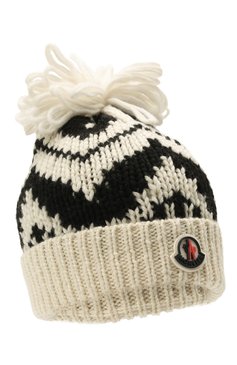Женская шерстяная шапка MONCLER черно-белого цвета, арт. G2-093-3B000-46-M1279 | Фото 1 (Материал: Текстиль, Шерсть)