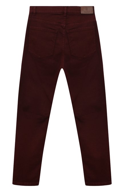 Детские джинсы BRUNELLO CUCINELLI бордового цвета, арт. B277PD300C | Фото 2 (Нос: Не проставлено; Материал внешний: Хлопок; Материал сплава: Проставлено)