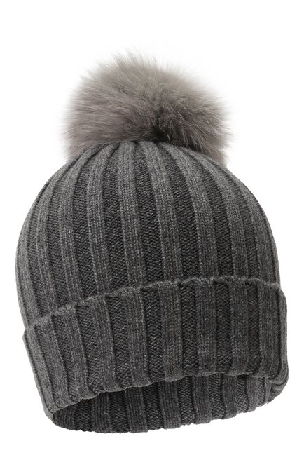 Женская кашемировая шапка COLOMBO темно-серого цвета, арт. CL00122/2-26KI | Фото 1 (Материал: Текстиль, Шерсть, Кашемир; Нос: Не проставлено; Материал сплава: Проставлено)