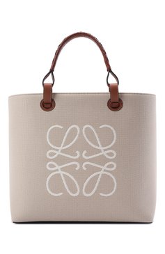 Женский сумка-тоут anagram LOEWE кремвого цвета, арт. A717T23X02 | Фото 1 (Сумки-технические: Сумки-шопперы; Размер: medium; Материал: Текстиль)