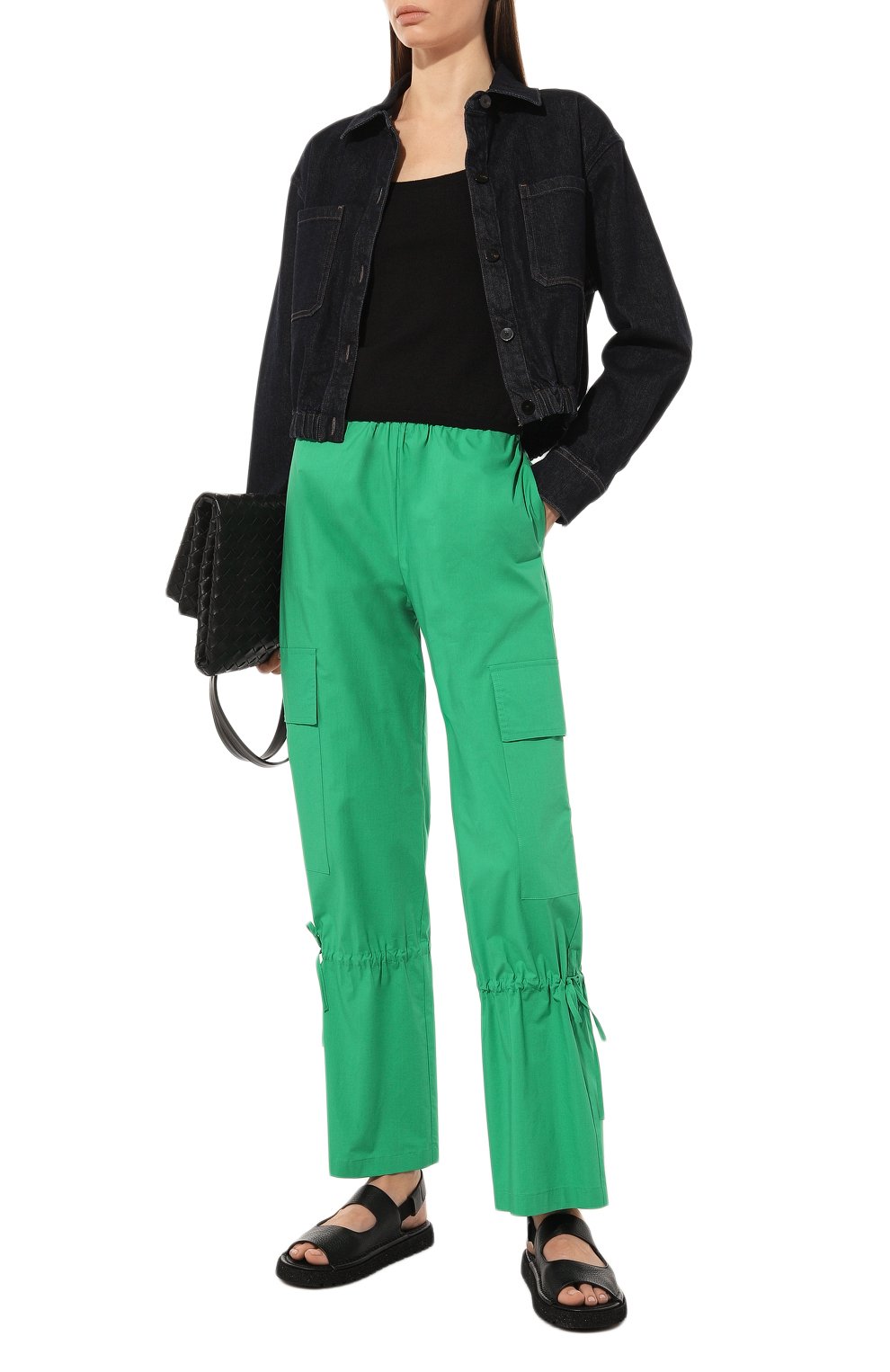 Женские хлопковые брюки ERIKA CAVALLINI зеленого цвета, арт. S3/P/P3SJ08 | Фото 2 (Длина (брюки, джинсы): Стандартные; Женское Кросс-КТ: Брюки-одежда; Силуэт Ж (брюки и джинсы): Прямые; Материал сплава: Проставлено; Материал внешний: Хлопок; Драгоценные камни: Проставлено; Стили: Кэжуэл)