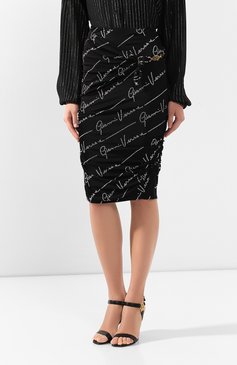 Женская юбка из вискозы VERSACE черного цвета, арт. A85690/A227759 | Фото 3 (Женское Кросс-КТ: Юбка-карандаш, Юбка-одежда; Материал сплава: Проставлено; Длина Ж (юбки, платья, шорты): До колена; Материал внешний: Вискоза; Драгоценные камни: Проставлено; Материал подклада: Вискоза; Статус проверки: Проверена категория)