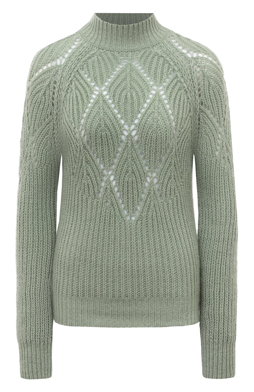 Длинный ажурный свитер спицами из кашемира - Колибри