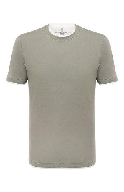 Мужская хлопковая футболка BRUNELLO CUCINELLI хаки цвета по цене 48600 руб., арт. M0T617427 | Фото 1