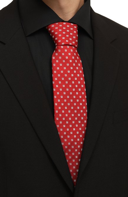 Мужской шелковый галстук BOSS красного цвета, арт. 50512605 | Фото 2 (Нос: Не проставлено; Материал сплава: Проставлено; Материал: Шелк, Текстиль)