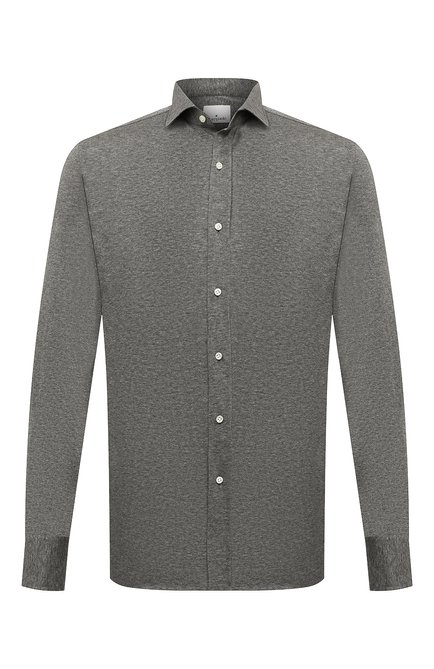 Мужская хлопковая рубашка GIAMPAOLO серого цвета, арт. RL01/TS37109/LUNGA | Фото 1 (Длина (для топов): Стандартные; Рукава: Длинные; Материал внешний: Хлопок)