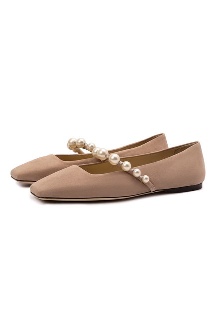Женские замшевые балетки ade JIMMY CHOO бежевого цвета, арт. ADE FLAT/SZR | Фото 1 (Каблук высота: Низкий; Материал внутренний: Натуральная кожа; Подошва: Плоская; Материал внешний: Замша, Кожа; Длина стельки: 25,5)