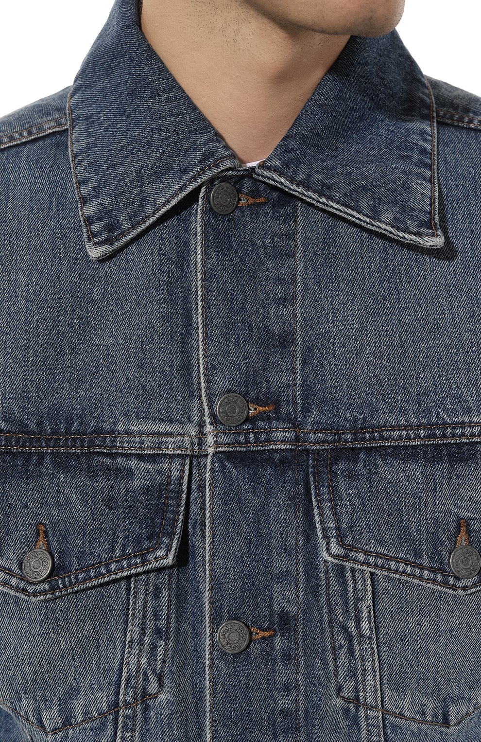 Мужская джинсовая куртка BOSS ORANGE синего цвета, арт. 50501786 | Фото 5 (Кросс-КТ: Куртка, Деним; Рукава: Длинные; Материал сплава: Проставлено; Материал внешний: Хлопок, Деним; Драгоценные камни: Проставлено; Длина (верхняя одежда): Короткие; Стили: Кэжуэл)
