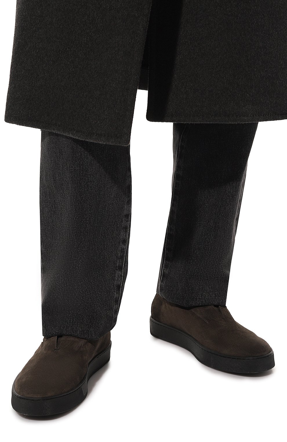 Мужские замшевые слипоны PANTANETTI темно-коричневого цвета, арт. 15385A/S0FFICE | Фото 3 (Материал внутренний: Натуральная кожа; Материал внешний: Замша; Стили: Кэжуэл)