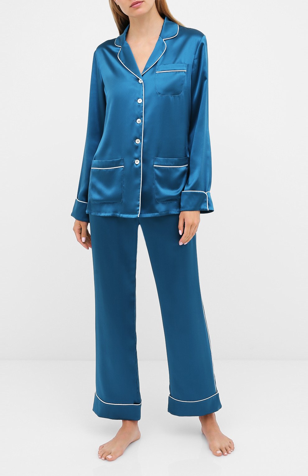 Женская шелковая пижама OLIVIA VON HALLE синего цвета, арт. PS2016 | Фото 1 (Материал внешний: Шелк)