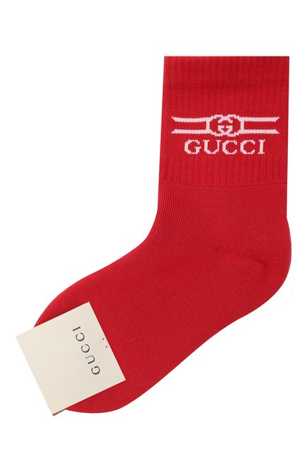 Детские хлопковые носки GUCCI красного цвета, арт. 627636/4K428 | Фото 1 (Материал: Текстиль, Хлопок; Региональные ограничения белый список (Axapta Mercury): RU; Кросс-КТ: Носки)