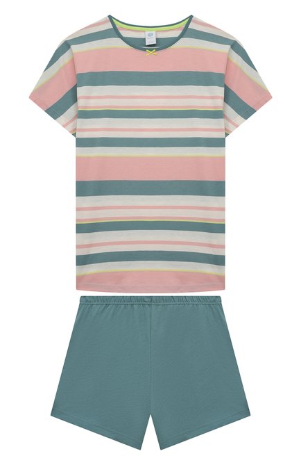 Детская хлопковая пижама SANETTA разноцветного цвета, арт. 245228 | Фото 1 (Материал внешний: Хлопок; Рукава: Короткие)