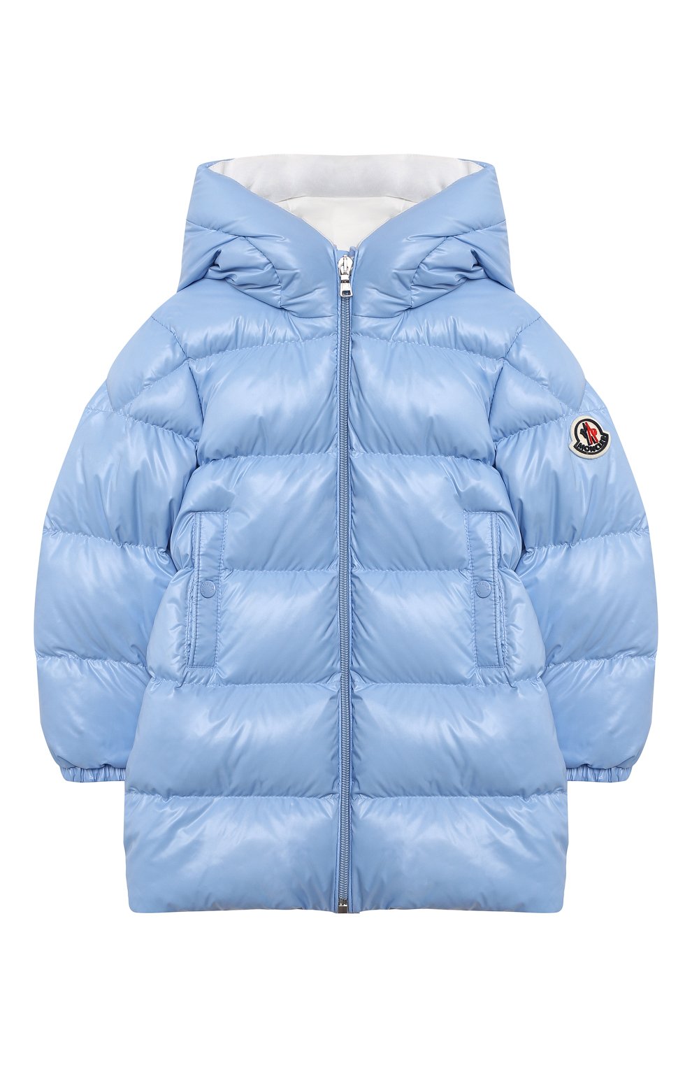 Детского пуховая куртка MONCLER голубого цвета, арт. G2-951-1C511-20-68950 | Фото 1 (Кросс-КТ НВ: Куртки; Ростовка одежда: 12 мес | 80 см, 18 мес | 86 см, 24 мес | 92 см, 36 мес | 98 см)