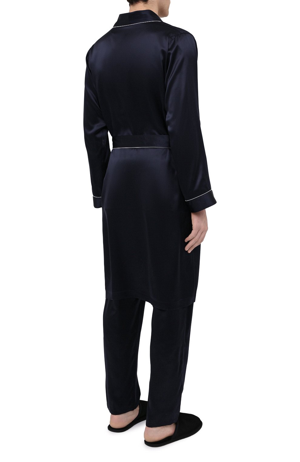 Мужской шелковый халат ZIMMERLI темно-синего цвета, арт. 6000-75131 | Фото 4 (Материал внешний: Шелк; Рукава: Длинные; Кросс-КТ: домашняя одежда; Длина (верхняя одежда): Длинные)