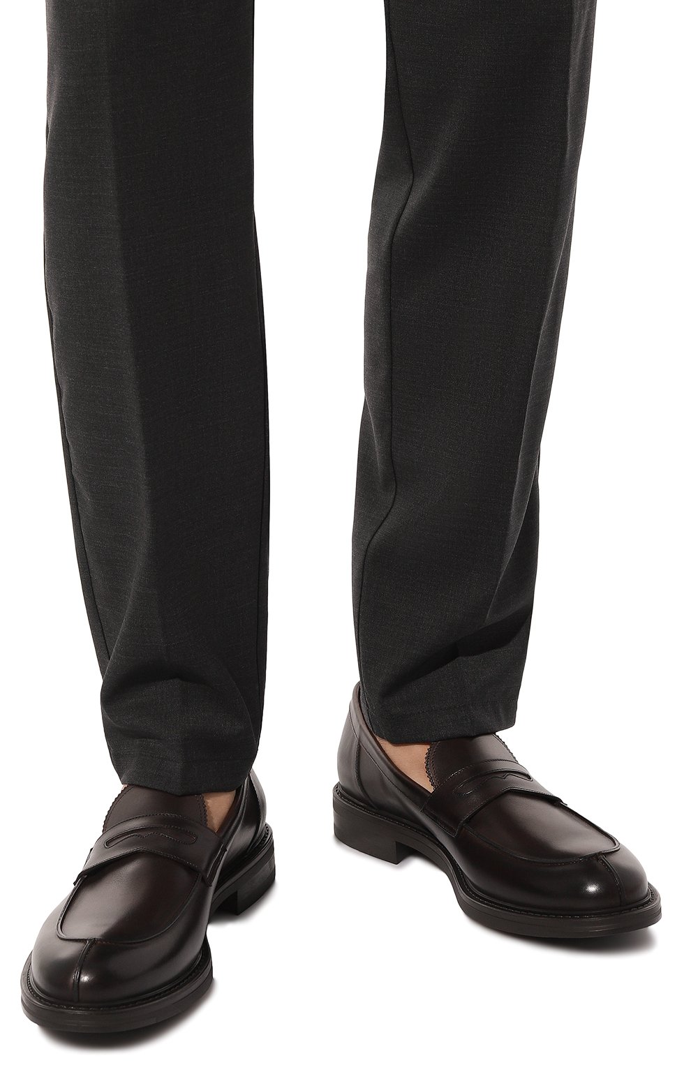 Мужские кожаные пенни-лоферы W.GIBBS темно-коричневого цвета, арт. 3169025/CALFTEK | Фото 3 (Материал внутренний: Натуральная кожа; Материал сплава: Проставлено; Нос: Не проставлено; Стили: Кэжуэл)