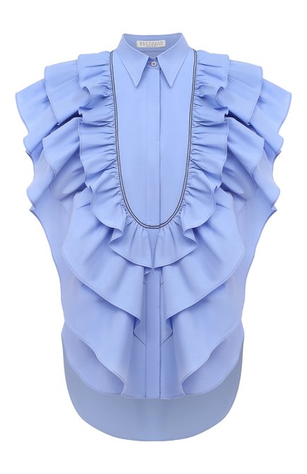 Женская хлопковая блузка BRUNELLO CUCINELLI голубого цвета по цене 117500 руб., арт. MF799NJ705 | Фото 1