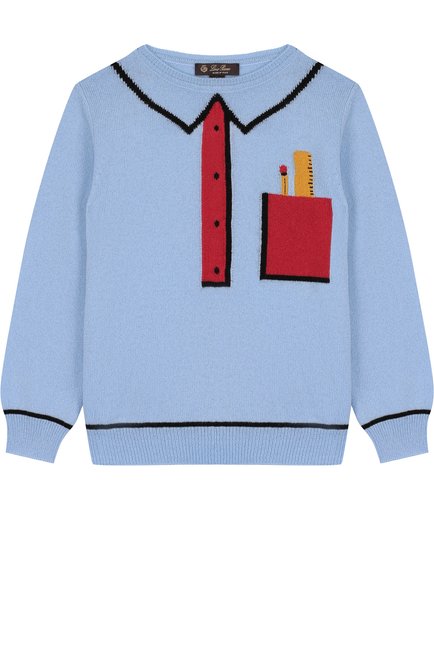 Детский кашемировый пуловер с контрастный принтом LORO PIANA голубого цвета по цене 68200 руб., арт. FAI2197 | Фото 1