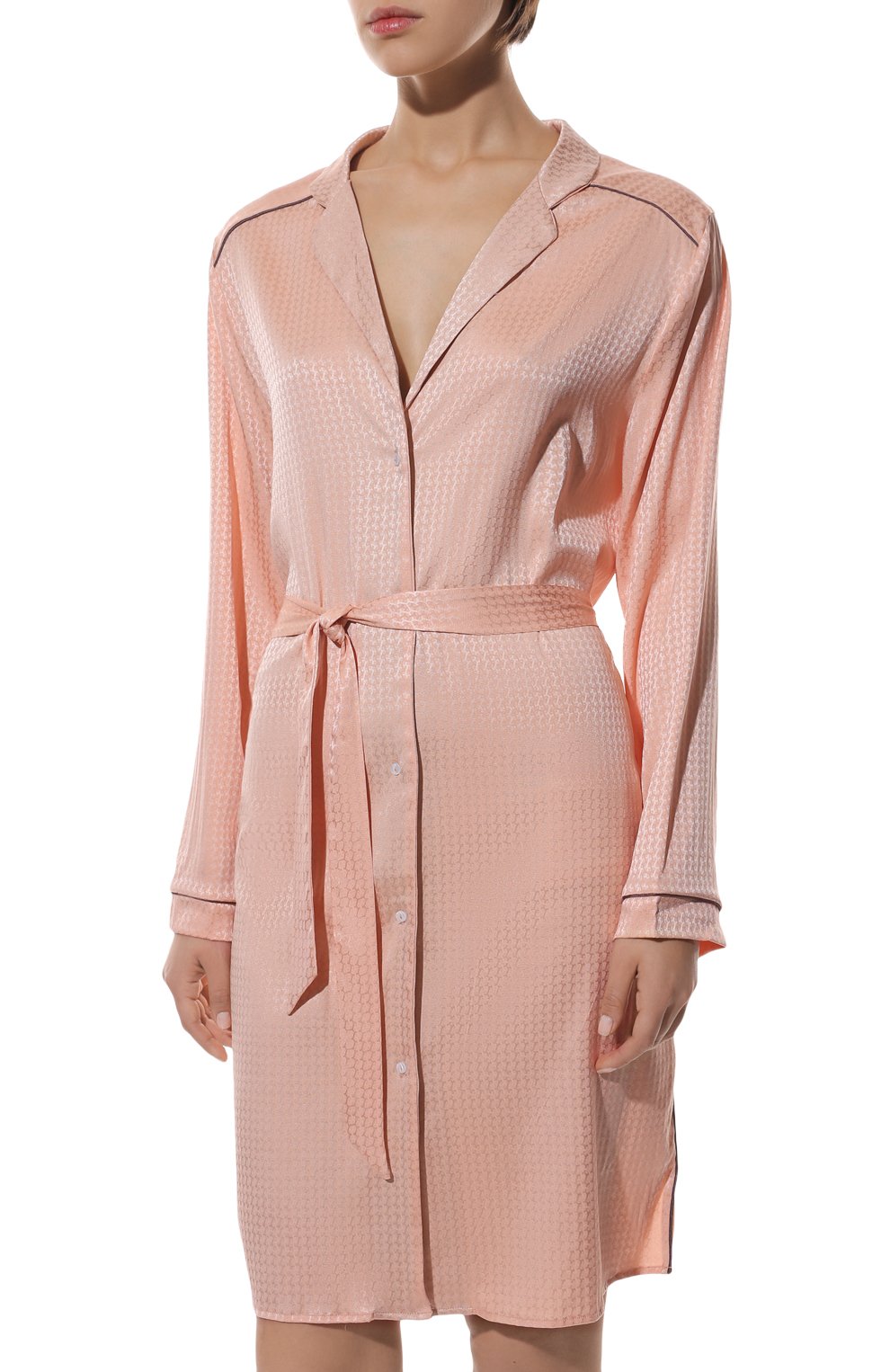 Женский шелковый халат MAISON LEJABY светло-розового цвета, арт. N0190 | Фото 3 (Материал внешний: Шелк)