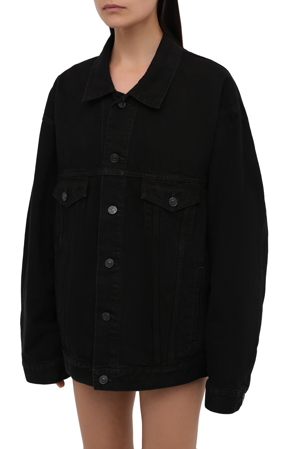 Женская джинсовая куртка BALENCIAGA черного цвета, арт. 675206/TEW05 | Фото 3 (Кросс-КТ: Куртка, Деним; Рукава: Длинные; Стили: Гранж; Материал внешний: Хлопок; Длина (верхняя одежда): Короткие)