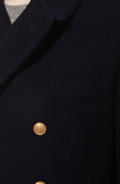 Мужской шерстяное пальто GUCCI темно-синего цвета, арт. 628078 ZAE21 | Фото 5 (Материал внешний: Шерсть; Рукава: Длинные; Длина (верхняя одежда): До середины бедра; Материал сплава: Проставлено; Драгоценные камни: Проставлено; Мужское Кросс-КТ: пальто-верхняя одежда; Стили: Кэжуэл)