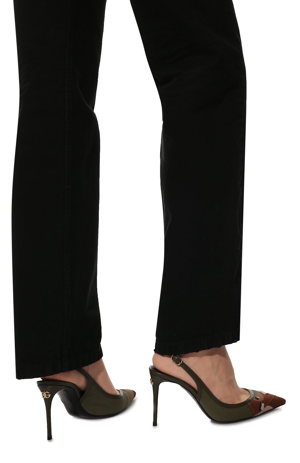 Женские текстильные туфли cardinale DOLCE & GABBANA хаки цвета, арт. CG0593/AY843 | Фото 3 (Материал внешний: Текстиль; Каблук высота: Высокий; Материал внутренний: Натуральная кожа; Каблук тип: Шпилька)