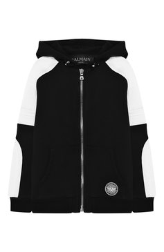 Детский хлопковый кардиган с капюшоном BALMAIN черно-белого цвета, арт. 6K4510/KX070/4-10 | Фото 1 (Рукава: Длинные; Мальчики Кросс-КТ: Толстовка-спорт; Материал внешний: Хлопок; Статус проверки: Проверено, Проверена категория; Ростовка одежда: 10 - 11 лет | 140 - 146см, 8 лет | 128 см)