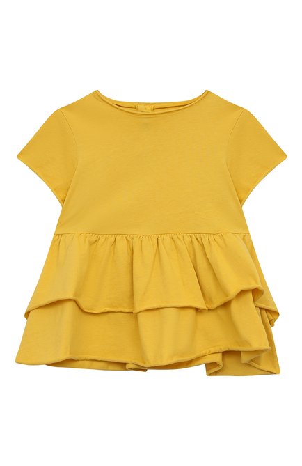 Детская хлопковая футболка IL GUFO желтого цвета, арт. P22TS359M7063/5A-8A | Фото 1 (Рукава: Короткие; Материал внешний: Хлопок; Девочки Кросс-КТ: футболка-одежда; Ростовка одежда: 4 года | 104 см, 5 лет | 110 см, 7 лет | 122 см)