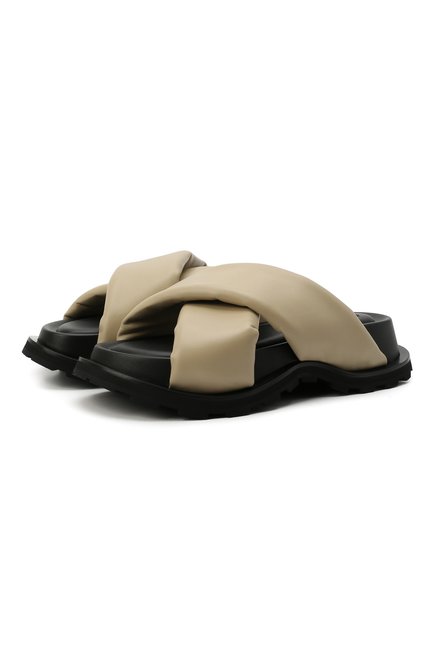 Женские кожаные шлепанцы JIL SANDER бежевого цвета по цене 72100 руб., арт. JS38041A-15004 | Фото 1