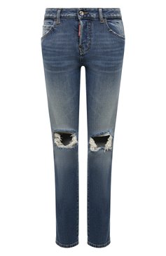 Женские джинсы DSQUARED2 синего цвета, арт. S75LB0716/S30663 | Фото 1 (Кросс-КТ: Деним; Длина (брюки, джинсы): Стандартные; Силуэт Ж (брюки и джинсы): Прямые; Материал сплава: Проставлено; Материал внешний: Хлопок; Драгоценные камни: Проставлено; Стили: Кэжуэл)