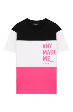 Детская хлопковая футболка DKNY разноцветного цвета, арт. D35Q64/476 SS20 | Фото 1 (Девочки Кросс-КТ: футболка-одежда; Рукава: Короткие; Принт: С принтом; Материал внешний: Хлопок)