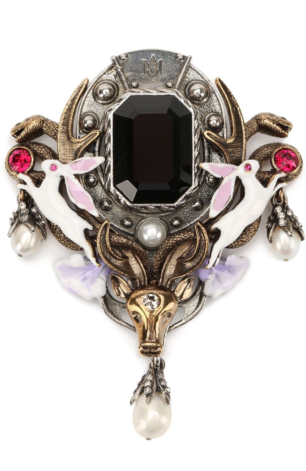 Женская брошь с отделкой из жемчуга и кристаллов swarovski ALEXANDER MCQUEEN разноцветного цвета, арт. 486242/I11DZ | Фото 1 (Статус проверки: Проверено, Проверена категория; Материал: Металл)