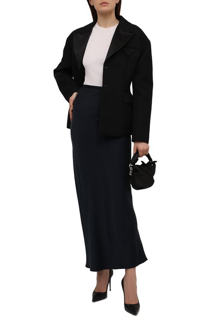 Женская шелковая юбка GIORGIO ARMANI темно-синего цвета, арт. 1WHNN051/T02MU | Фото 2 (Длина Ж (юбки, платья, шорты): Макси; Женское Кросс-КТ: Юбка-одежда; Материал внешний: Шелк; Стили: Кэжуэл)
