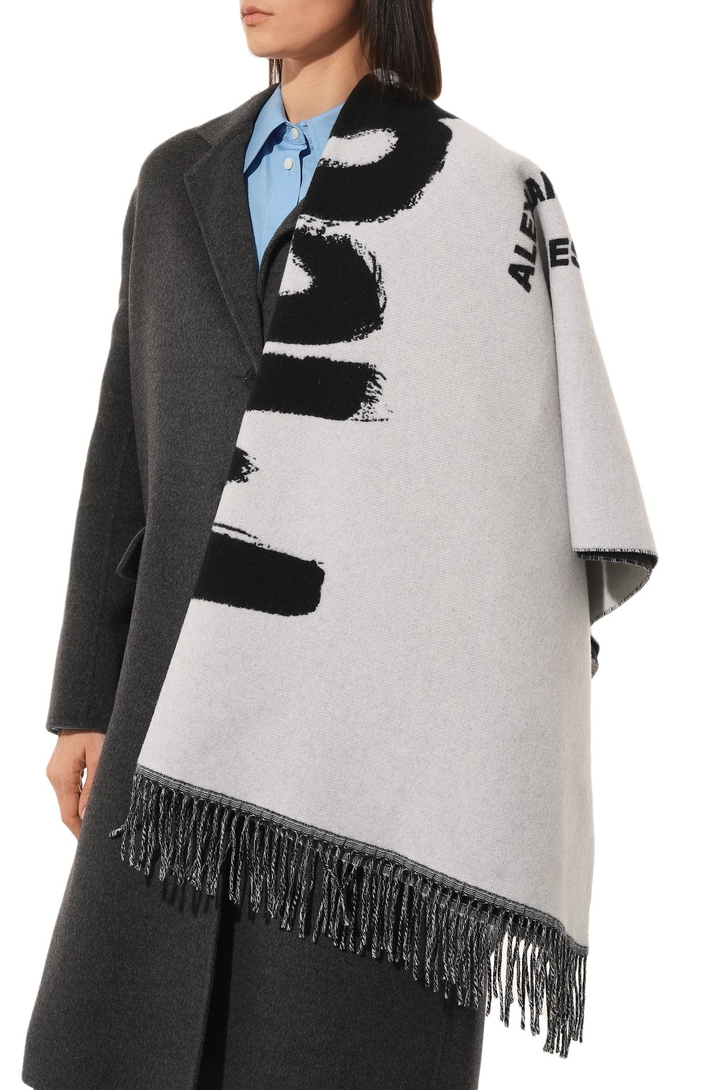 Женская шерстяная шаль ALEXANDER MCQUEEN белого цвета, арт. 706273 3200Q | Фото 3 (Материал: Текстиль, Шерсть)