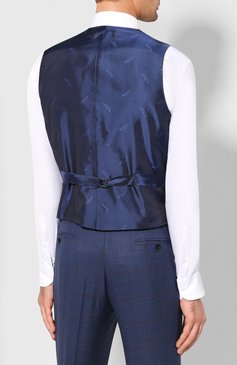 Мужской шерстяной костюм-тройка KITON синего цвета, арт. UAGL81K01X39 | Фото 5 (Материал внешний: Шерсть; Рукава: Длинные; Костюмы М: Однобортный, Костюм-тройка; Стили: Классический; Материал подклада: Купро; Статус проверки: Проверена категория)