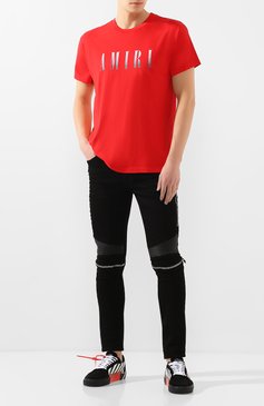 Мужская хлопковая футболка AMIRI красного цвета, арт. S0M03337CJ | Фото 2 (Рукава: Короткие; Длина (для топов): Стандартные; Стили: Гранж; Принт: С принтом; Материал внешний: Хлопок)