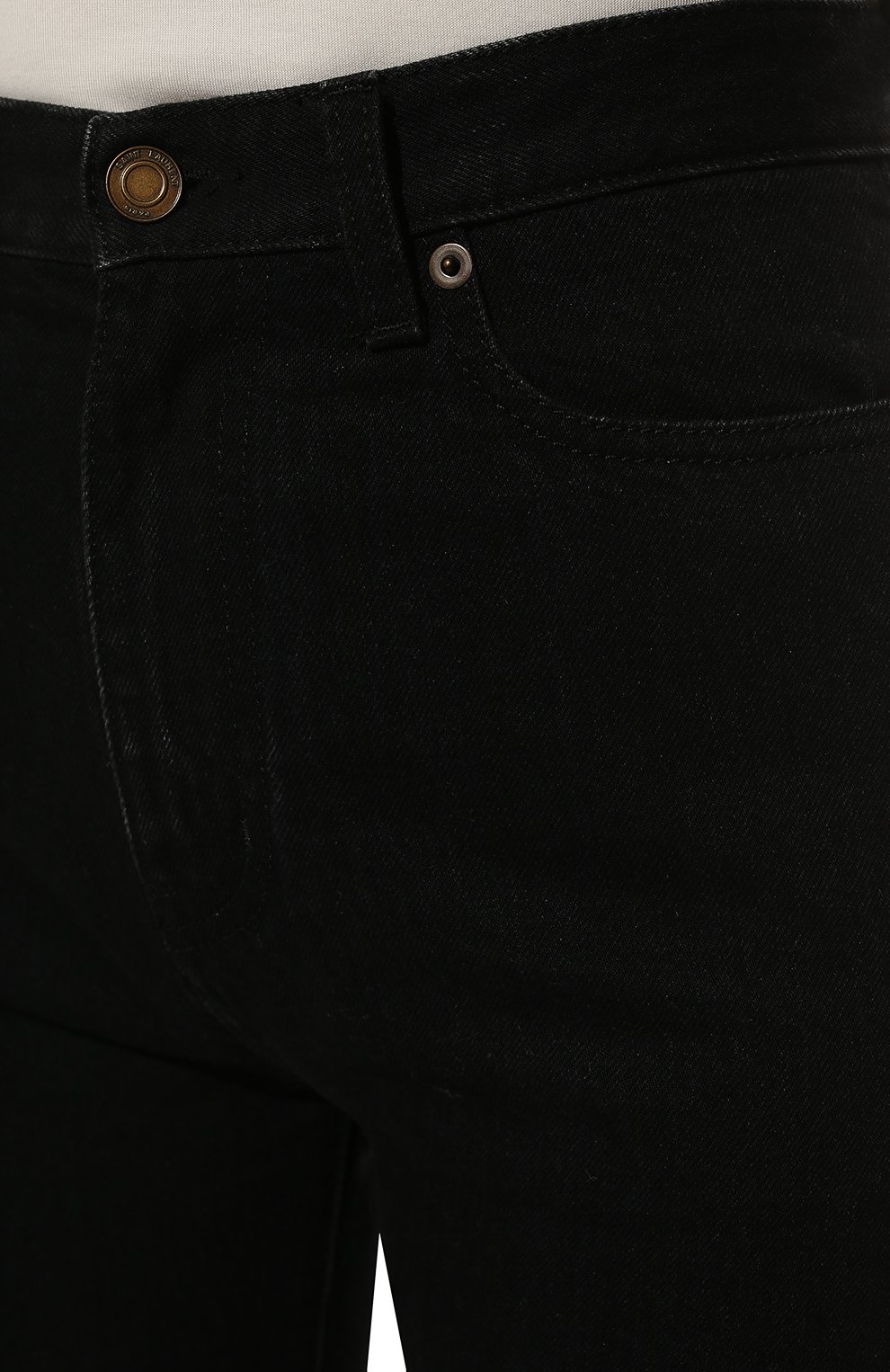 Женские джинсы SAINT LAURENT черного цвета, арт. 644332/YL899 | Фото 5 (Длина (брюки, джинсы): Удлиненные; Кросс-КТ: Деним; Силуэт Ж (брюки и джинсы): Расклешенные; Материал внешний: Хлопок, Деним; Стили: Кэжуэл)