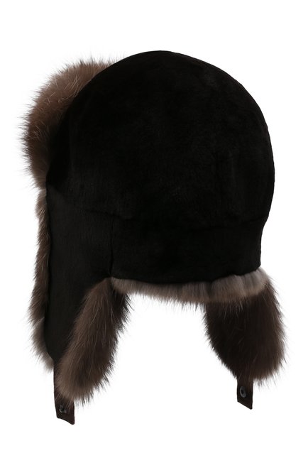 Мужская шапка-ушанка из меха норки и соболя KUSSENKOVV темно-коричневого цвета, а�рт. 330213504235 | Фото 2 (Материал: Натуральный мех)