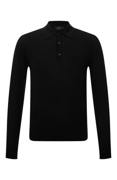Мужское шерстяное поло BRIONI черного цвета, арт. UMR30L/01K21 | Фото 1 (Застежка: Пуговицы; Материал внешний: Шерсть; Рукава: Длинные; Длина (для топов): Стандартные; Кросс-КТ: Трикотаж; Стили: Классический)