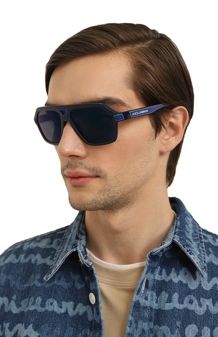 Мужские солнцезащитные очки DOLCE & GABBANA синего цвета, арт. 6176-329425 | Фото 2 (Тип очков: С/з; Кросс-КТ: С/з-мужское; Очки форма: Авиаторы, Маска; Оптика Гендер: оптика-мужское)