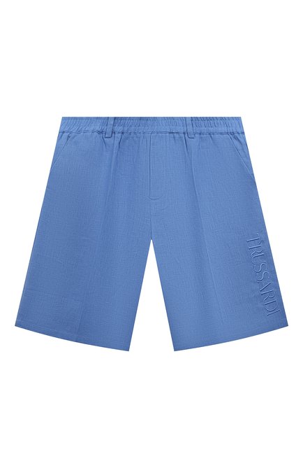 Детские льняные шорты TRUSSARDI JUNIOR синего цвета, арт. TBP24049BE | Фото 1 (Материал сплава: Проставлено; Нос: Не проставлено; Материал внешний: Лен)