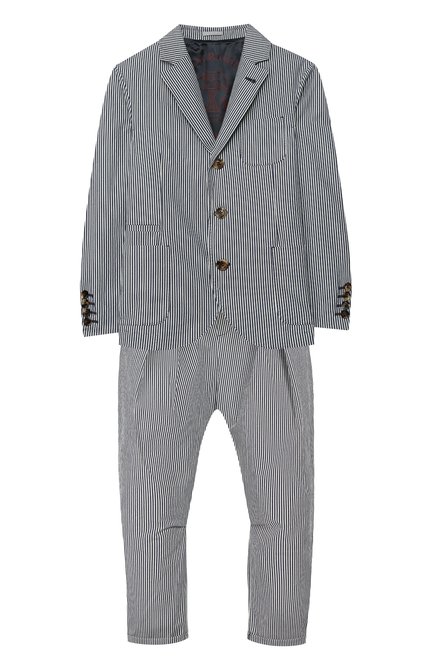 Детский костюм из пиджака и брюк BRUNELLO CUCINELLI синего цвета по цене 112500 руб., арт. BD487A102B | Фото 1
