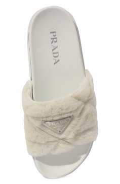 Женские меховые шлепанцы PRADA кремвого цвета, арт. 1XX592-173-F0009-020 | Фото 6 (Подошва: Платформа)