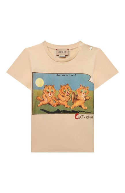 Детский хлопковая футболка GUCCI бежевого цвета, арт. 548034/XJD2D | Фото 1 (Кросс-КТ НВ: Футболка)