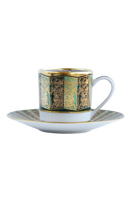 Кофейная чашка с блюдцем eventail vert  BERNARDAUD зеленого цвета, арт. 1848/79 | Фото 1 (Интерьер_коллекция: Eventail Vert; Ограничения доставки: fragile-2)