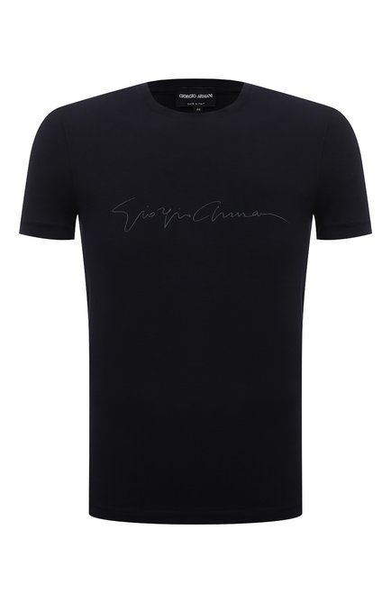 Мужская футболка из вискозы GIORGIO ARMANI черного цвета, арт. 6GST56/SJP4Z | Фото 1 (Рукава: Короткие; Материал внешний: Вискоза; Длина (для топов): Стандартные; Принт: С принтом; Стили: Кэжуэл)